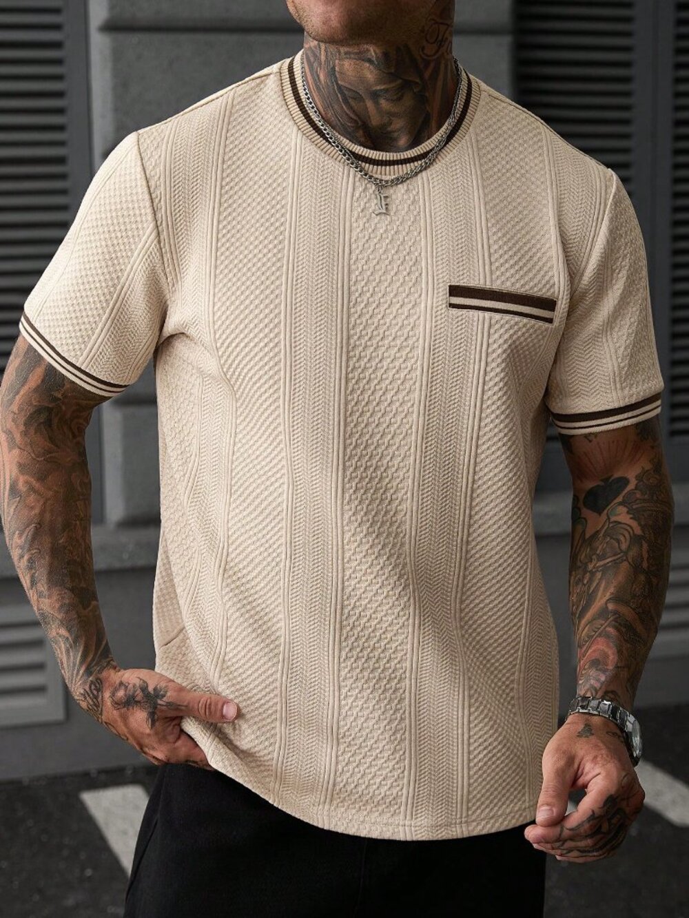 Apricot Casual Men's Colorblock Casual Short Sleeve T-Shirt - Picture 5 of 6